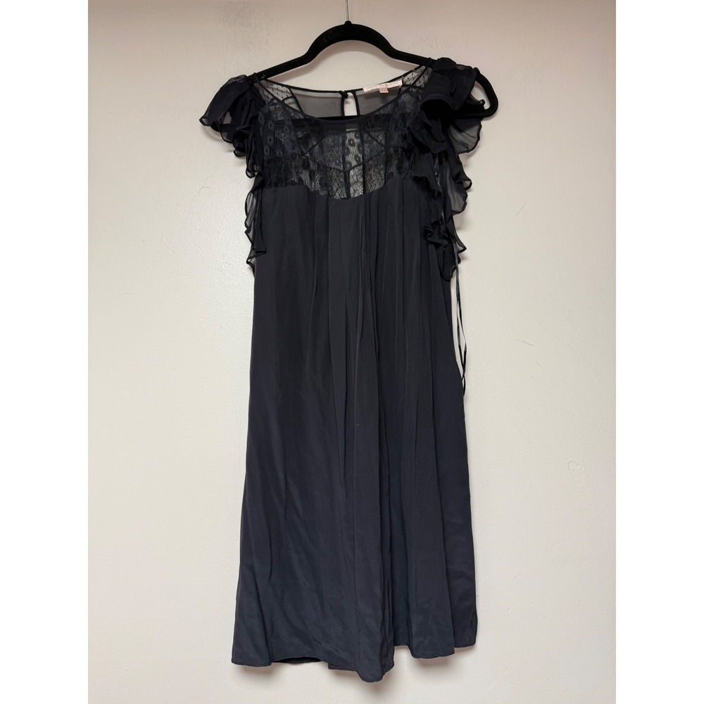 Rebecca Taylor Black Lace Ruffle Sheer Sleeve Dress Size 0
